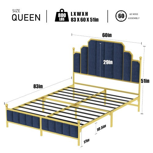 16pcs Queen Size Upholstered Bed Frame, Metal Bed Frame with Linen Fabric Headboard, Under Bed Storage, No Box Spring Required (Pallet) 16pcs Queen Size Upholstered Bed Frame, Metal Bed Frame with Linen Fabric Headboard, Under Bed Storage, No Box Spring Required (Pallet)